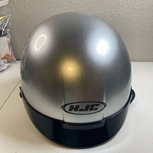 EUC HJC Silver Cruiser Half Shell Motorcycle Helmet with Black Visor A Size Medi
